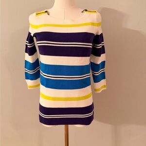 Ann Taylor Striped Sweater in Blue, Yellow, and Purple